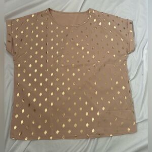 Emery Rose Top Blush Gold Foil Polka Dots Bell Sleeve Sz Large Women’s